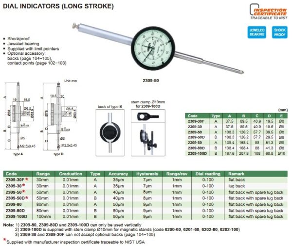 Dial Indicator (lug back) 30mm 0.01mm Insize 2309-30F-24538