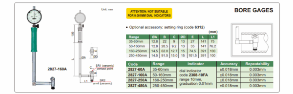 Bore Gage (Setting Ring Is Not Included) 35-60mm Insize 2827-60A-24749