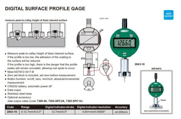 Digital Surface Profile Gage 0-12.7mm/0-0.5" Insize 2843-10-24780