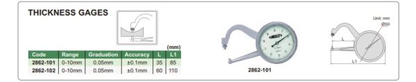 Thickness Gauge (Jaw Length 35mm) 0-10mm Insize 2862-101-24793