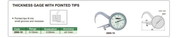 Thickness Gage With Pointed Tips 0-10mm Insize 2866-10-24799