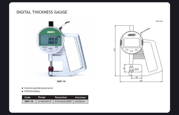 Digital Thickness Gauge 0-10mm/0.4" Insize 2867-10-24801