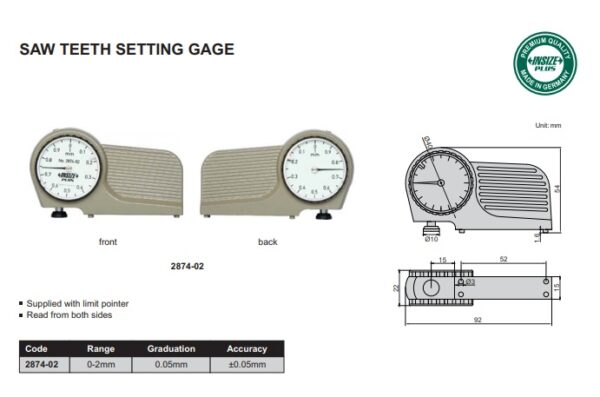 Saw Teeth Setting Gage 0-2mm Insize 2874-02-24847