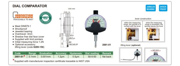 Dial Comparator 0.1mm Insize 2881-01-24859