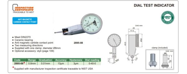 Dial Test Indicator 0.8mm Insize 2895-08-24955