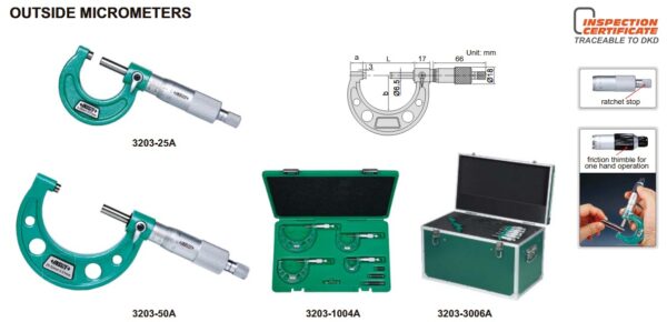 Outside Micrometer Set 0-100mm Insize 3203-1004A-25551