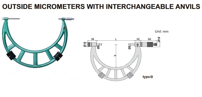 Outside Micrometer With Extension Anvil Collar 400-500mm Insize 3206-500-0