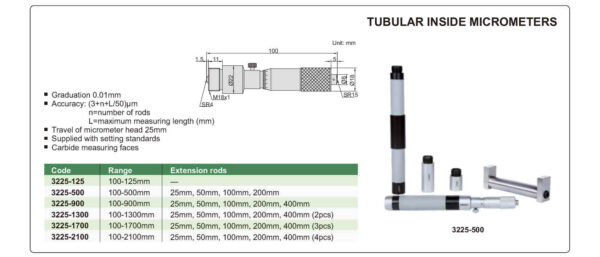 Tubular Inside Micrometer 100-900mm Insize 3225-900-25385