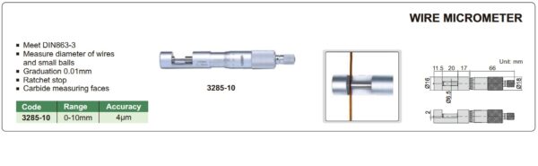 Wire Micrometer 0-10mm Insize 3285-10-25825