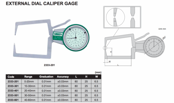 External Dial Caliper Gage 20-40mm Insize 2333-401-24661