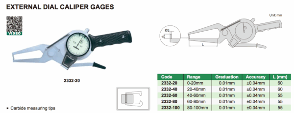 External Dial Caliper Gage (jaw length 60mm) 20-40mm Insize 2332-40-24647