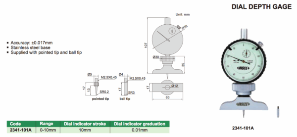 Dial Depth Gage 0-10mm Insize 2341-101A-24806