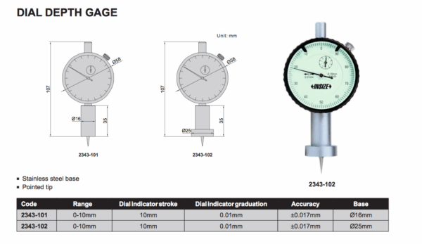 Dial Depth Gage 0-10mm Insize 2343-102-24816