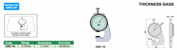 Thickness Gage 0-10mm Graduation 0.1mm Insize 2361-10-24822