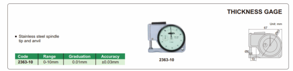 Thickness Gage 0-10mm, Graduation 0.01mm Insize 2363-10-24824
