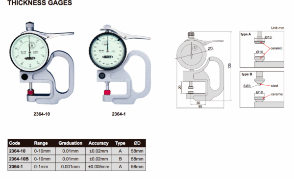 Thickness Gage (flat-flat tips) 0-10mm Insize 2364-10-24883