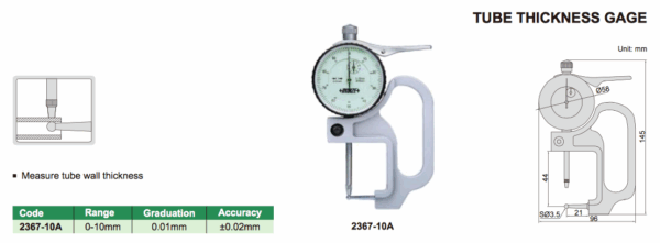 Tube Thickness Gage 0-10mm Insize 2367-10A-24899