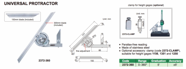 Universal Protactor 0-360 degree Insize 2372-360-24901
