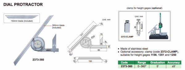 Dial Protactor 0-360 degree Insize 2373-360-25112