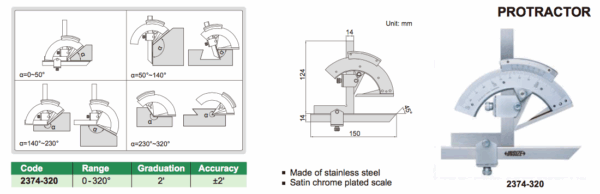 Protactor Range 0-320 degree Insize 2374-320-25114