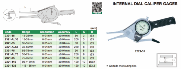 Internal Dial Caliper Gage (jaw length 150mm) Range 115-135mm Insize 2321-135-25543