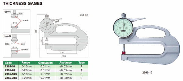 Thickness Gage (flat-flat tips) 0-10mm Insize 2365-10-25549