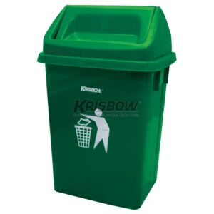 Tong Sampah Dust Bin Green 10L And Push Cover Krisbow-0