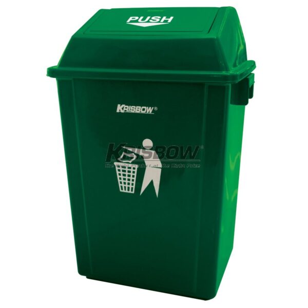 Tong Sampah Dust Bin Green 40L And Push Cover Krisbow-26418
