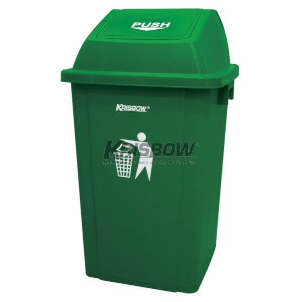 Tong Sampah Dust Bin Green 60L And Push Cover Krisbow-0