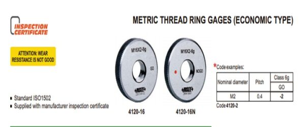 Alat Ukur Thread Ring Gage, 6g, Go, ISO 1502 M14x2 Insize 4120-14-0