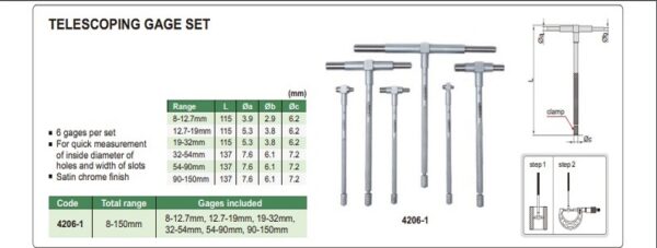 Alat Ukur Telescoping Gage Set (6pcs) 8-150mm Insize 4206-1-27102