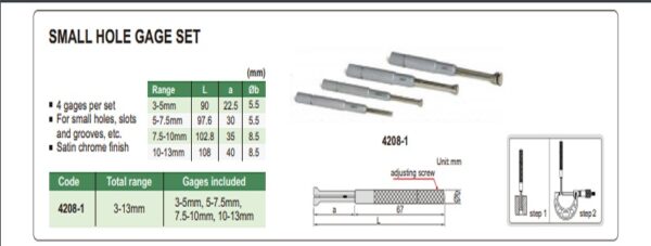 Alat Ukur Small Hole Gage Set (4pcs) 3-13mm Insize 4208-1-27104