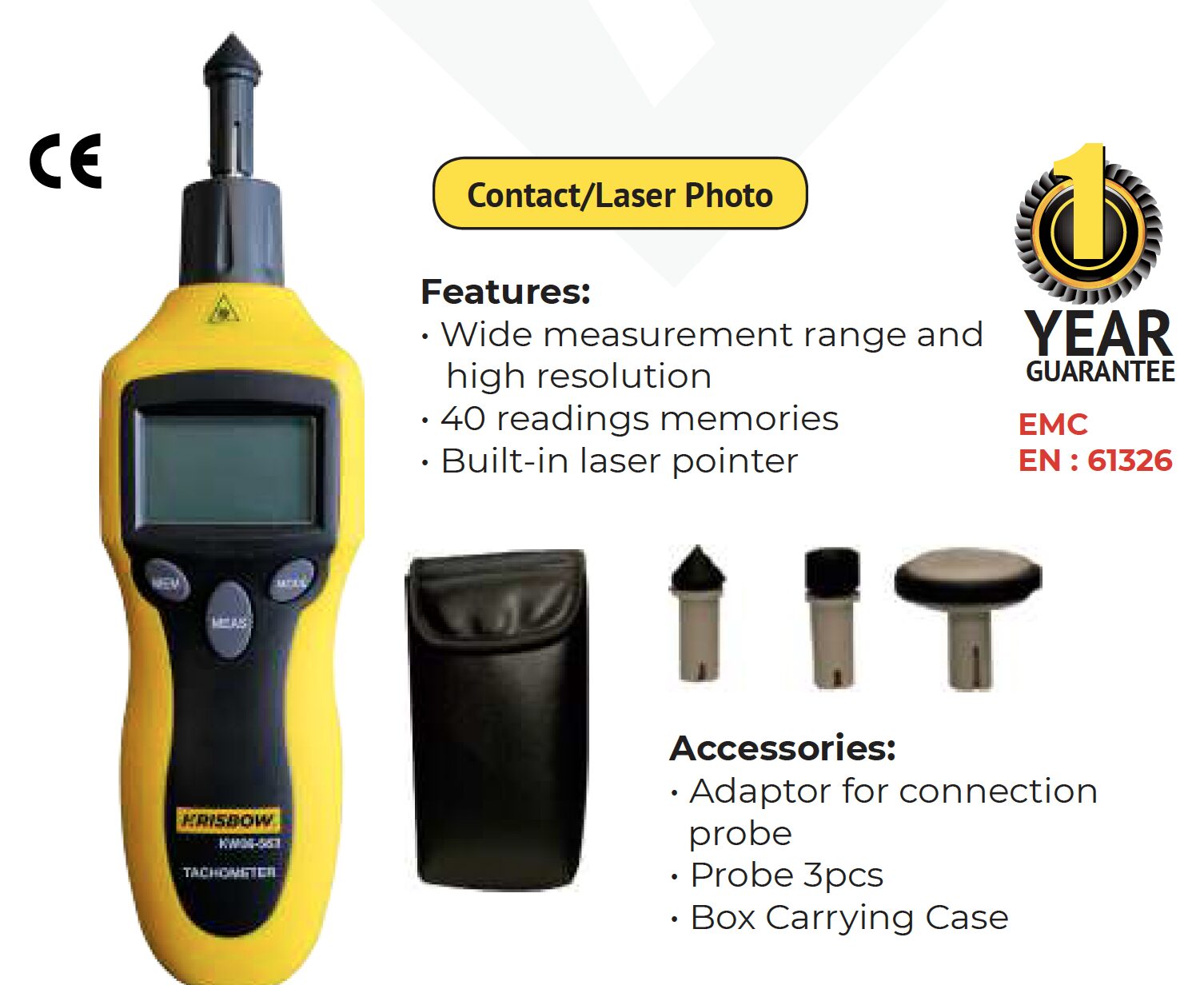 Digital Contact / Non Contact Tachometer Krisbow KW0600563