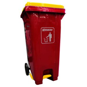 Tempat Sampah Pedal Merah Tutup Kuning 120 liter KRISBOW KW1801269-0