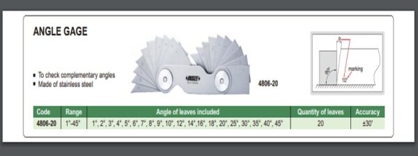Alat Ukur Angle Gage 1°-45° Insize 4806-20-27984