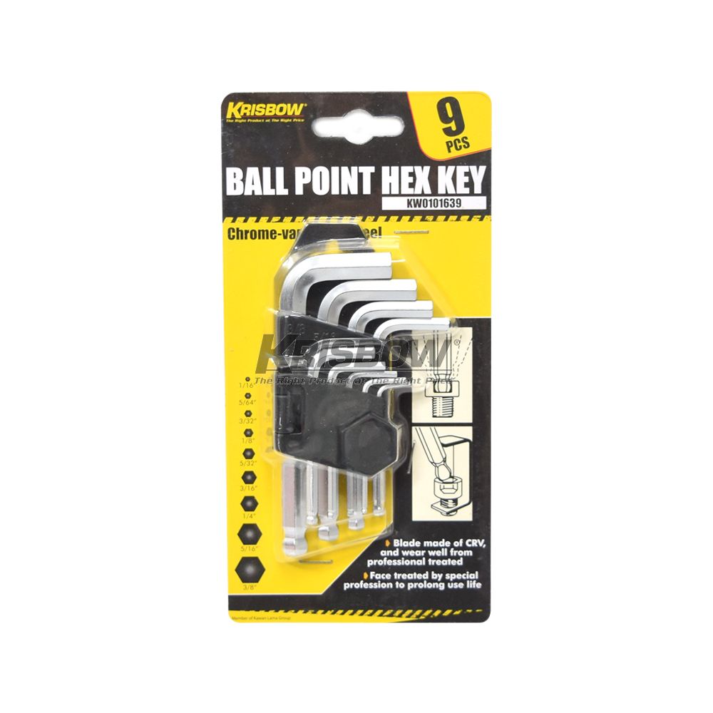 KUNCI L BALLPOINT HEX KEY S 1/16-3/8INC 9PCS KRISBOW KW0101639-28169