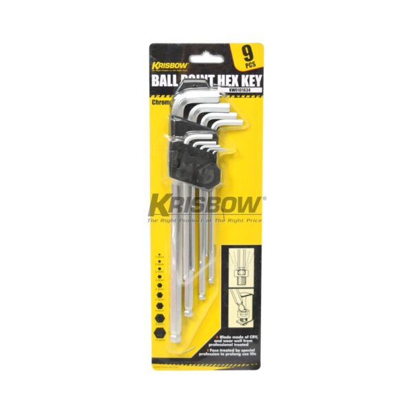 Kunci L Ballpoint Hex Key L 1.5-10MM 9PCS Krisbow KW0101634-28073