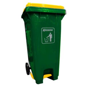 Dust Bin Green 120L Pedal & Yellow LID Krisbow KW1801272-0