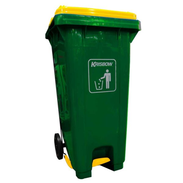 Dust Bin Green 120L Pedal & Yellow LID Krisbow KW1801272-28360