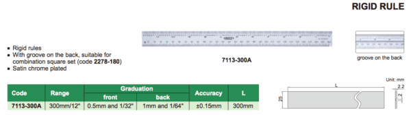 Penggaris Besi Rigid Rule 300mm/12" Insize 7113-300A-28208