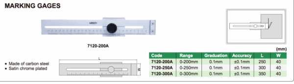 Penggaris Besi Marking Gage 0-250mm Insize 7120-250A-28216