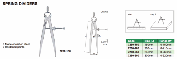 Alat Ukur Spring Divider 0-210mm Insize 7260-200-28276