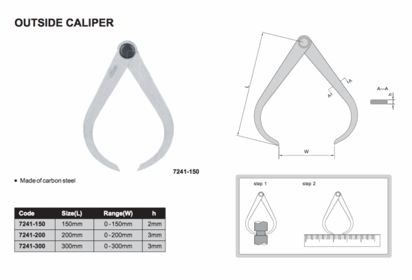 Alat Ukur Outside Caliper 200mm/8" Insize 7241-200-28260