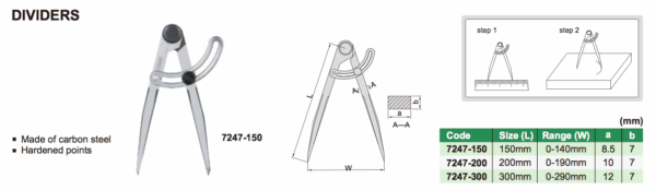 Alat Ukur Divider 0-190mm Insize 7247-200-28270
