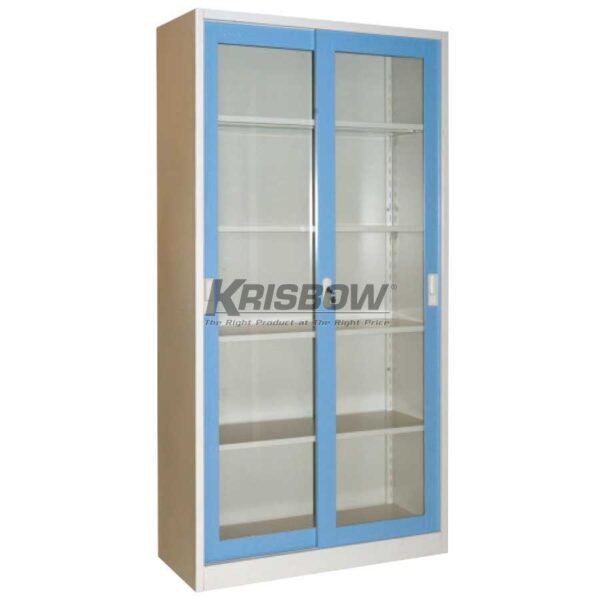 File Cabinet 4 Shelf Glass Sliding Blue Krisbow KW1700198-28742