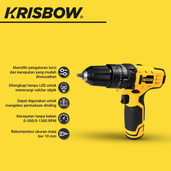 Mesin Bor Cordless Impact Drill 10MM 12V EDI12-10RC Krisbow 10134723-39412