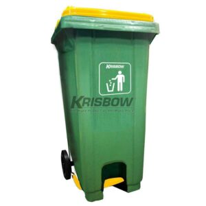Tempat Sampah Dustbin Dark Green 240L Pedal&Yellow LID Krisbow-0