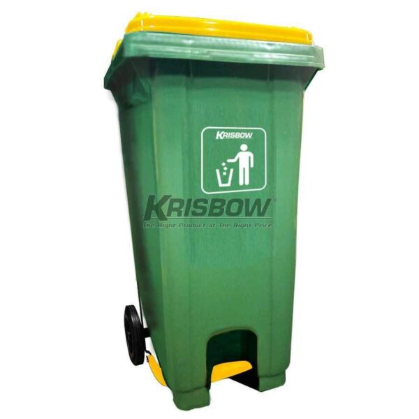 Tempat Sampah Dustbin Dark Green 240L Pedal&Yellow LID Krisbow-29861