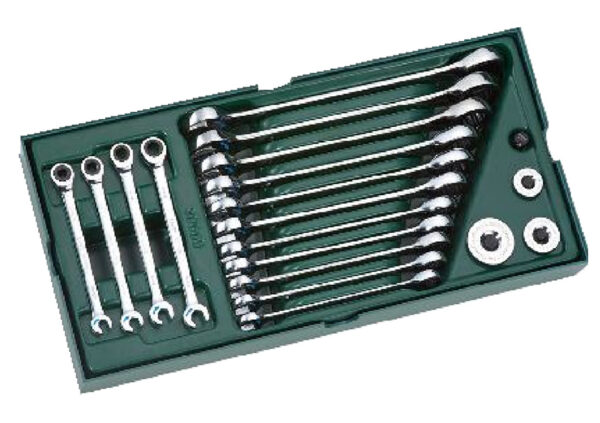 Metric Double Ratcheting Combination Wrench Tray Set 19Pcs Sata 09925-0