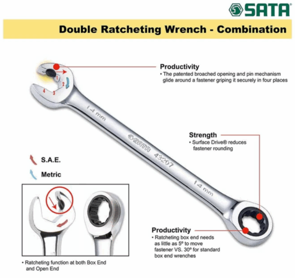 Kunci Ring Pas 19 mm Reversible Ratcheting Wrench Sata 46612-31298
